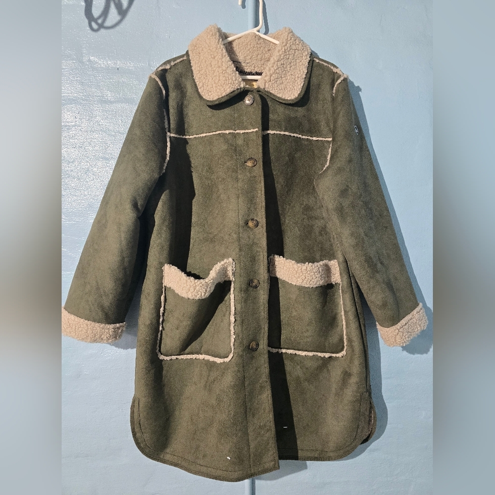 Michael Kors Olive Teddy Jacket with Cream Accents
